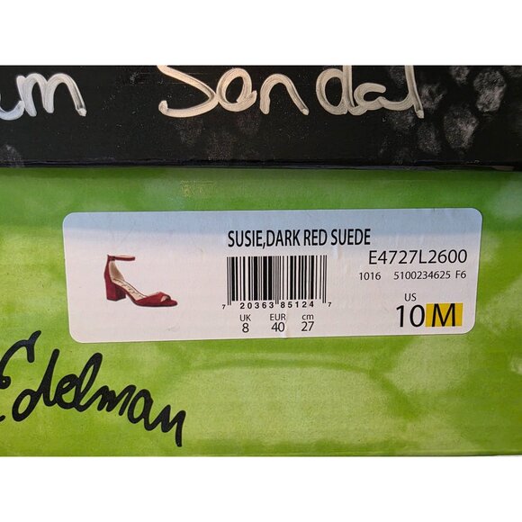 Sam Edelman Susie Dark Red Suede Block Heel Ankle Strap Sandals Size 10M - Picture 2 of 12